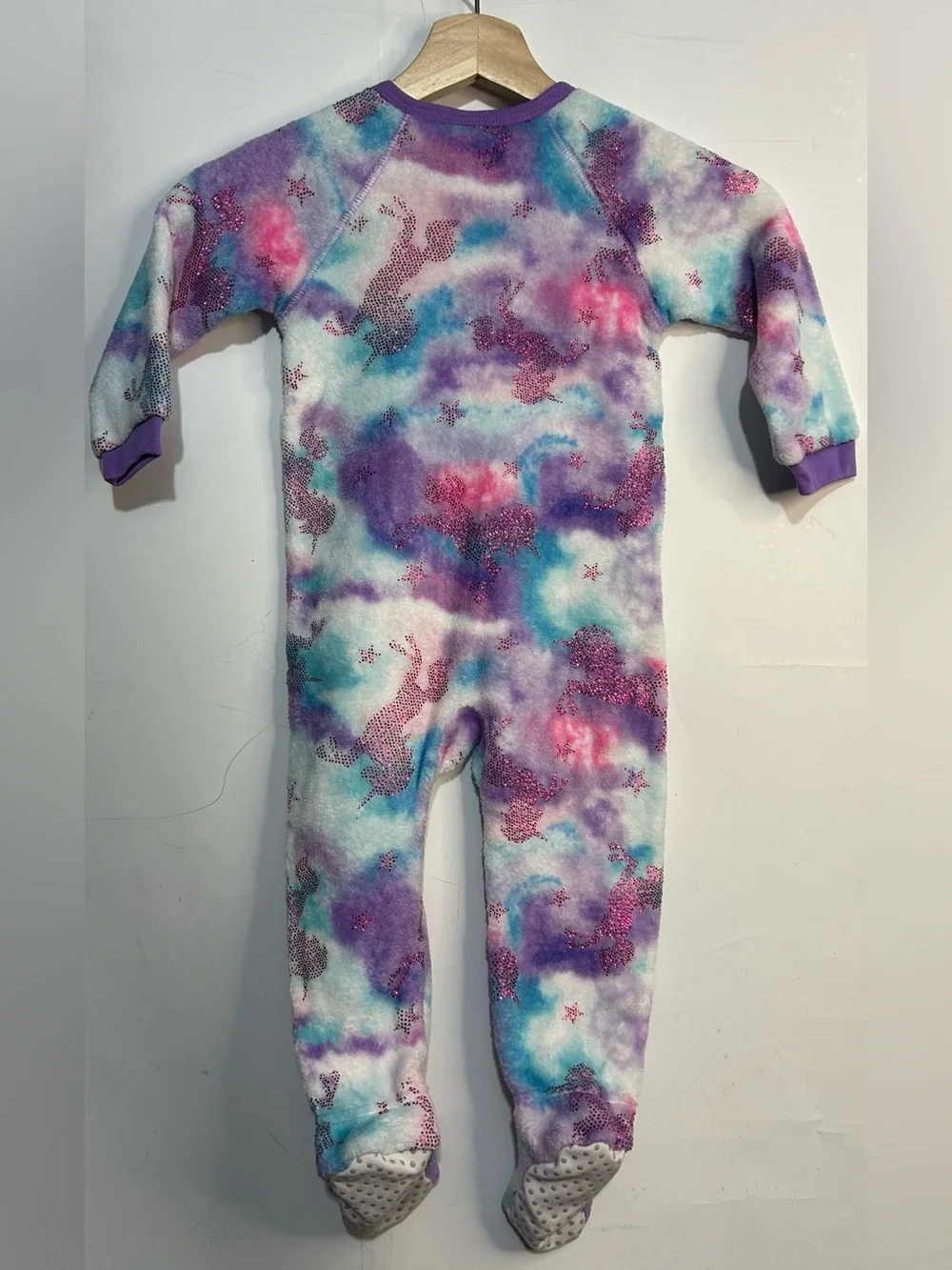 5 for $25🔥PJ Palace Unicorn Tie Dye Fleece Footie Jumpsuit Pajama 18-24M